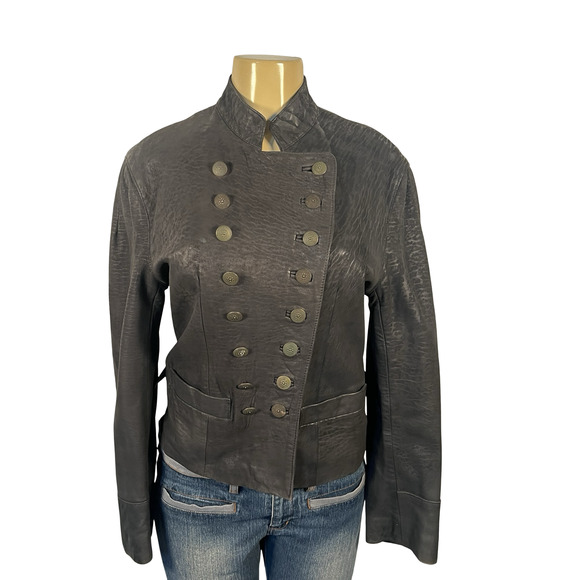 Sardar London Leather Jacket Womens Small Black Double Breasted Military England - Picture 1 of 16